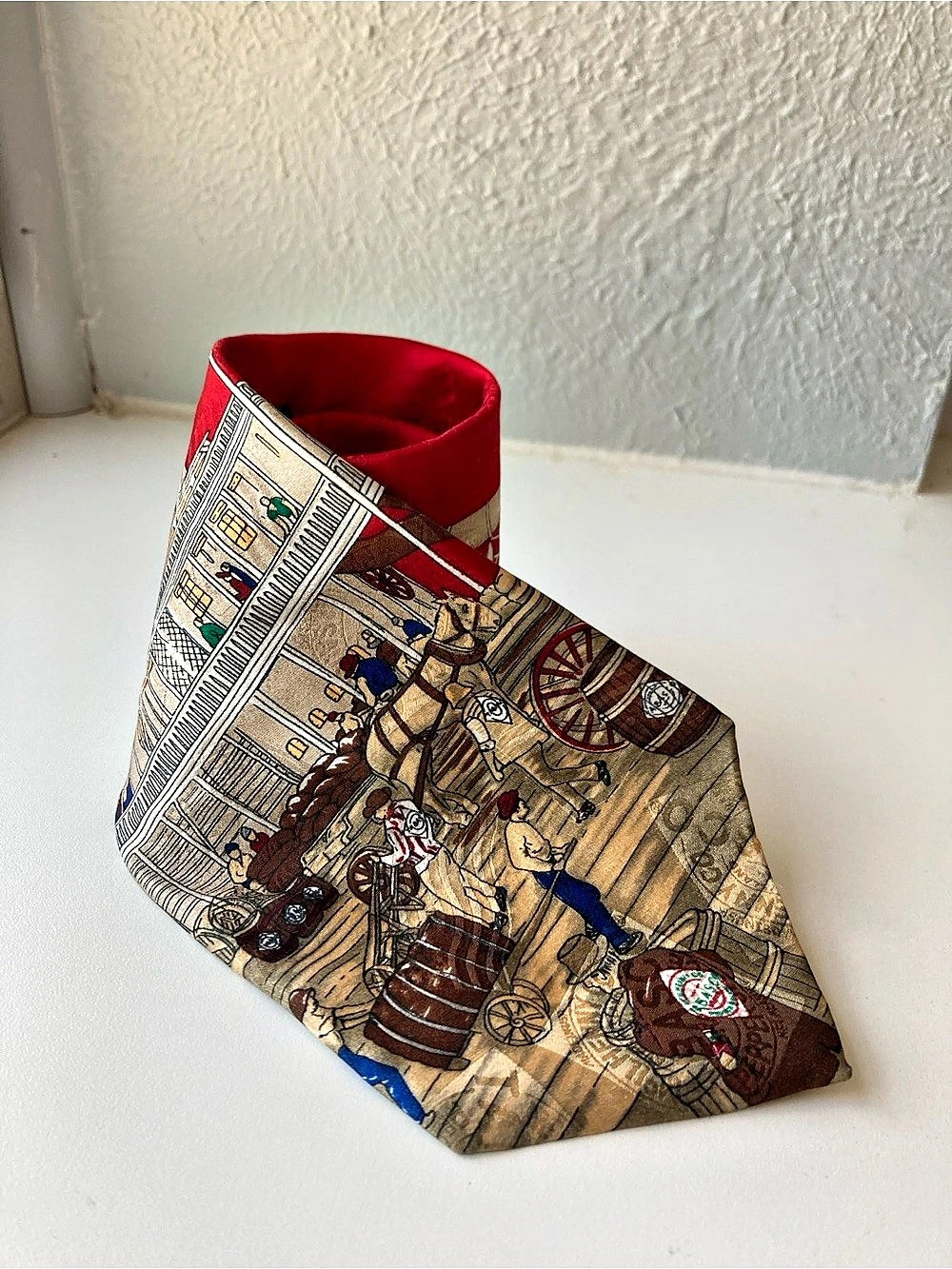 Tabasco Silk Historical Print Tie in Red & Brown Like New